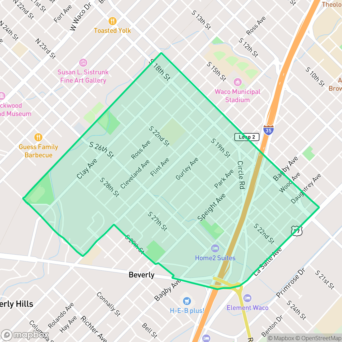 Map showing the location of University, Waco, TX